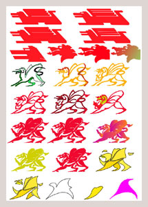 a  logo design in process using a dragon symbol